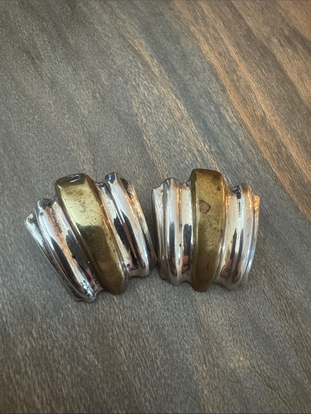 Vintage Sterling Silver 2-Tone Mexico Laton Puffy/Ribbed Push Back Earrings